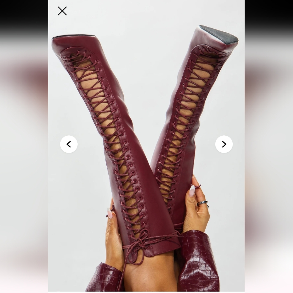 Burgundy Lace Up Boots - Picture 2 of 6